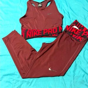 Nike pro dri fit intertwist crop bra SM leggings MED 2 piece set Women's